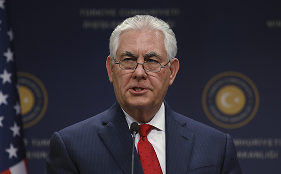 U.S. Secretary of State Rex Tillerson, talks during a joint news conference with Turkey's Foreign Minister Mevlut Cavusoglu, following their meeting in Ankara, Turkey, Thursday, March 30, 2017. Tillerson says the United States and Turkey must make "difficult decisions" about how to fight the Islamic State group in Syria. (AP Photo/Lefteris Pitarakis)