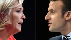 (COMBO) This combination of file pictures created on April 24, 2017 shows French far-right Front National (FN) party candidate for the presidential election Marine Le Pen (L) delivering a speech during a campaign rally on March 11, 2017 in Deols and French presidential election candidate for the En Marche ! movement, Emmanuel Macron (R) speaking during a campaign rally on December 10, 2016 in Paris. Centrist candidate Emmanuel Macron and far-right leader Marine Le Pen, who go head-to-head in the second round of France's presidential election on May 7, 2017 are diametrically opposed on issues ranging from taxes to Europe. / AFP PHOTO / GUILLAUME SOUVANT AND Eric FEFERBERG