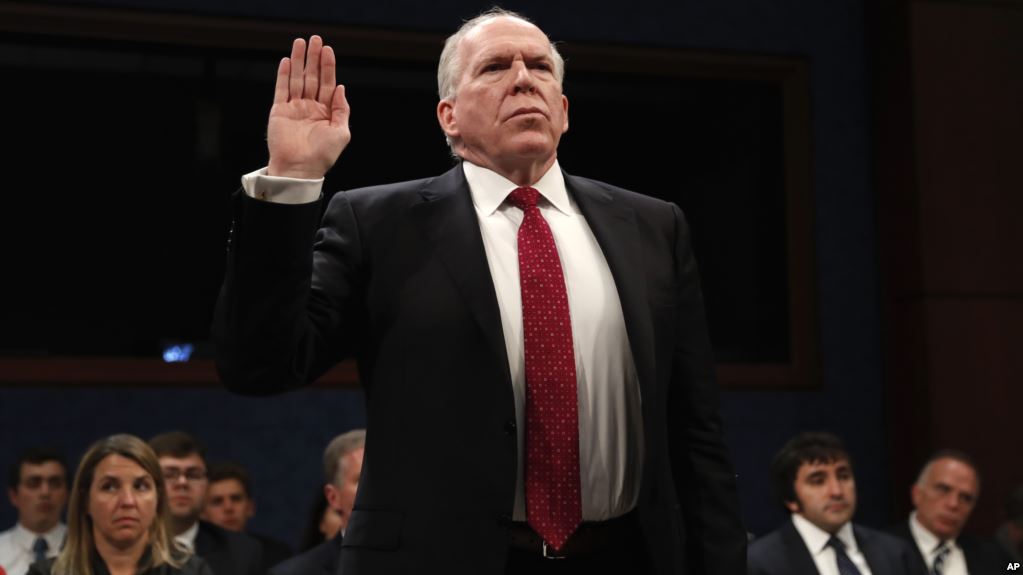 Former CIA Director John Brennan testifies on CapitolHill in Washington, Tuesday, May 23, 2017, before the House Intelligence Committee Russia Investigation Task Force. (AP Photo/Pablo Martinez Monsivais)