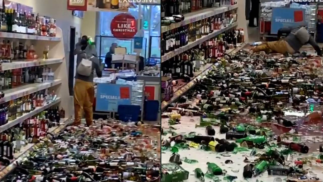 Разбитые бутылки в магазине. Разбитая бутылка в супермаркете. Разбили товар в магазине. Разбитая витрина с алкоголем.